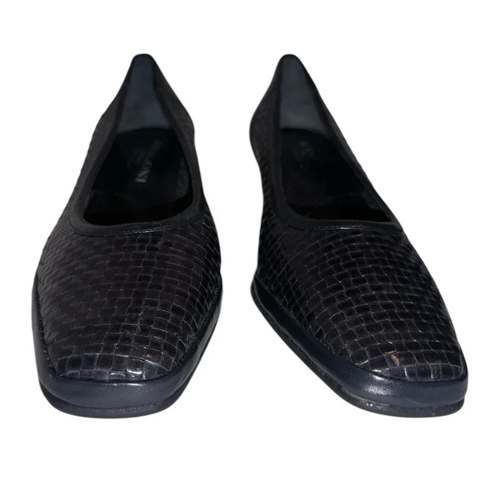 Rangoni Firenze VTG Basketweave Italian Leather Loafers Navy Shoes 7 B Old Money
